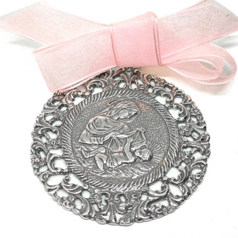 Silver Virgin Mary Crib Medal 