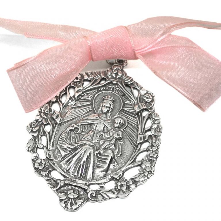 Silver Crib Medal Virgin of Carmen 