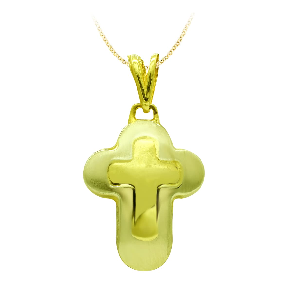 18K Hollow Bicolor Gold Cross 25x18 mm