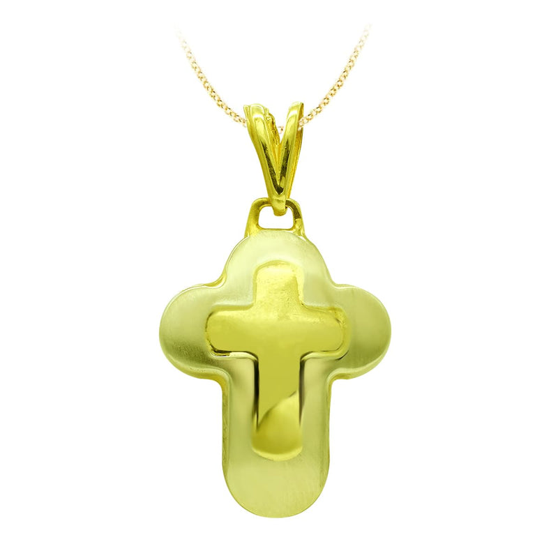 18K Cruz Oro Bicolor Hueca 25x18 mm