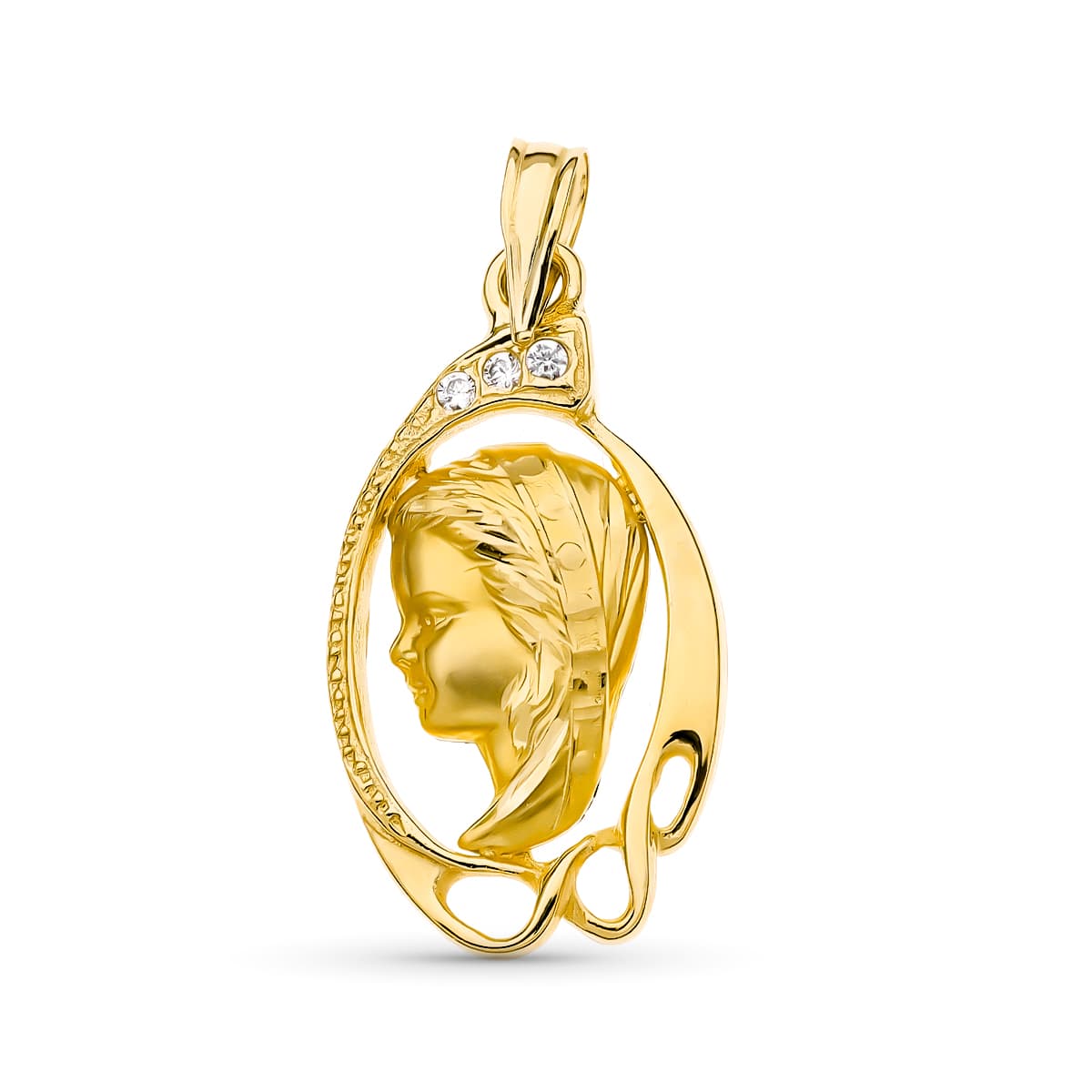 18K Yellow Gold Medal Virgin Girl 24x13 mm