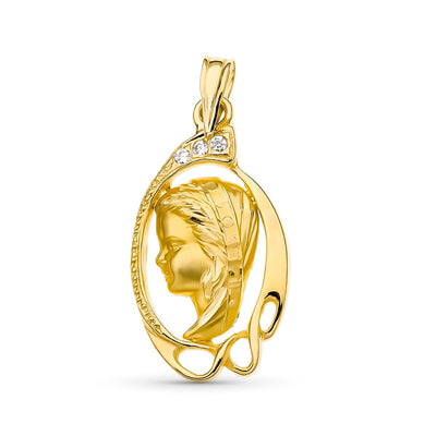18K Yellow Gold Medal Virgin Girl 24x13 mm