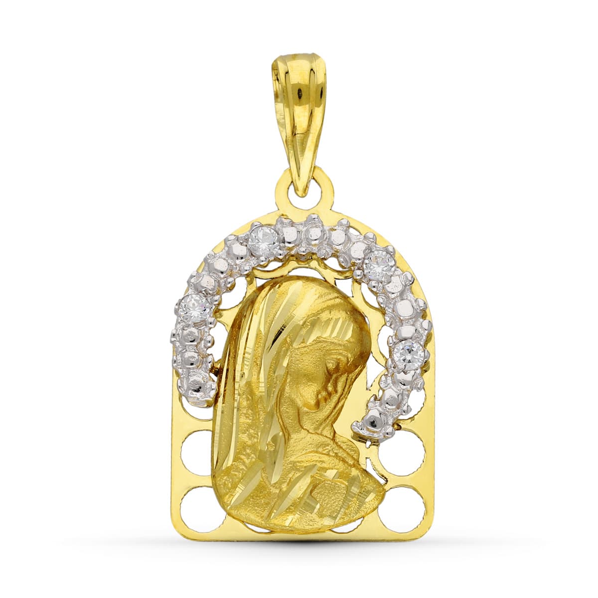 18K Bicolor Gold Medal Virgin Girl 20x13 mm