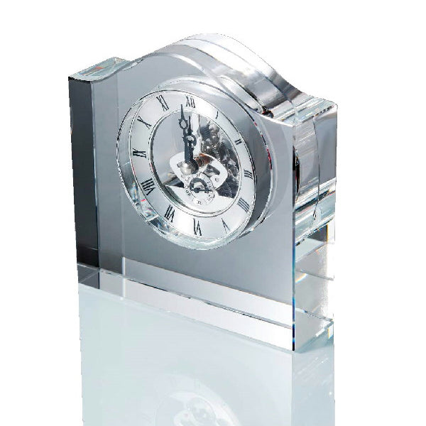 Reloj de sobremesa de cristal con maquinaria esqueleto
