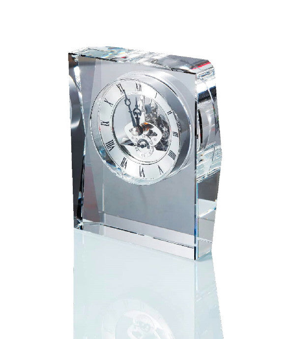Reloj de sobremesa de cristal con maquinaria esqueleto