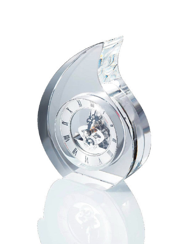 Reloj de sobremesa de cristal en forma de lágrima con maquinaria esqueleto