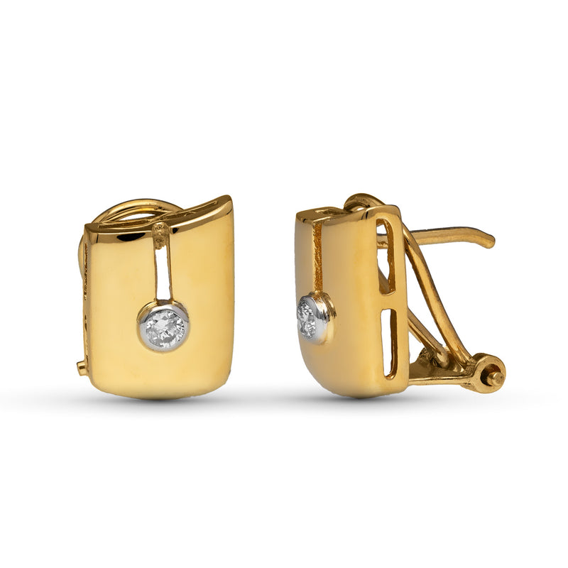 18K Pendientes Oro Amarillo Diamantes Talla Brillante 0.10 Qts. 12x8 mm