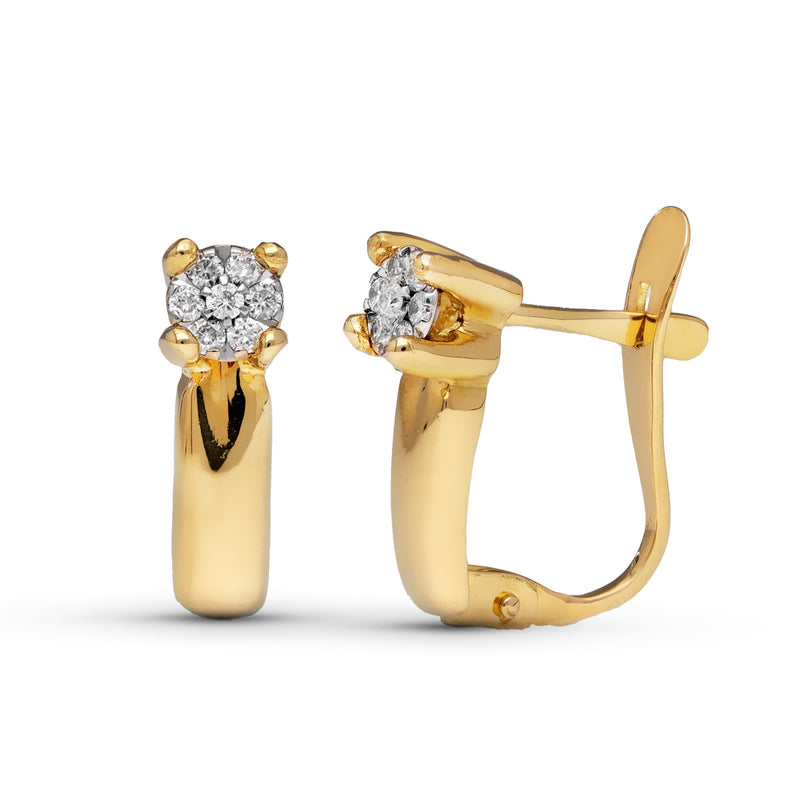 18K Pendientes Oro Amarillo Diamantes Talla Brillante 0.10 Qts. 13x4 mm