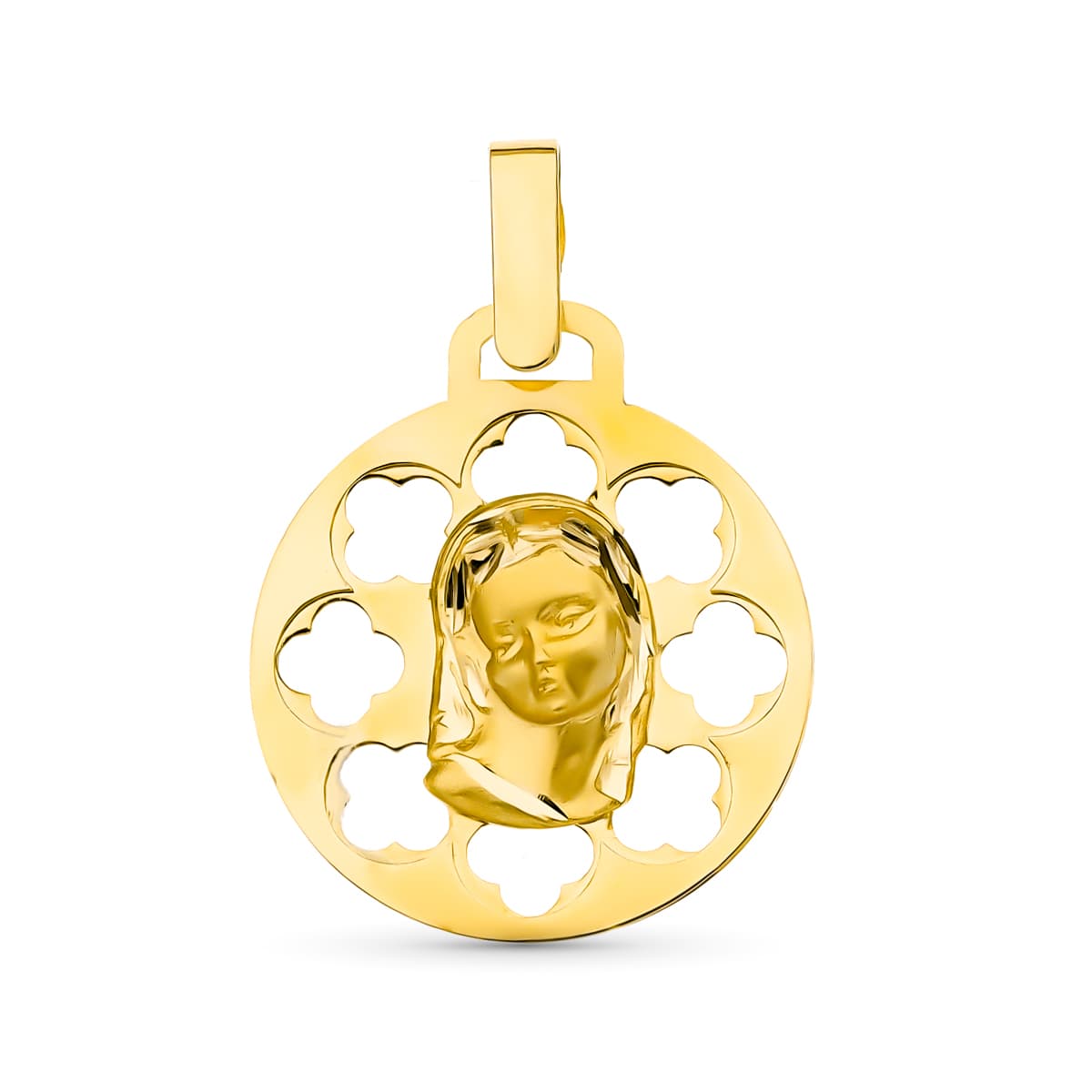 18K Yellow Gold Virgin Girl Openwork Medal 18 mm