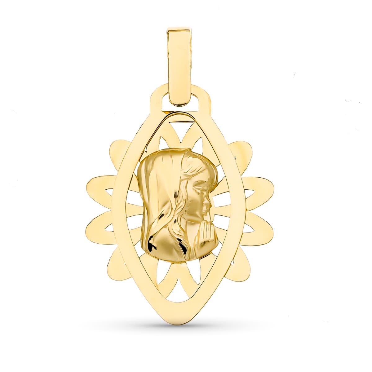 18K Yellow Gold Medal Virgin Girl 24x19 mm