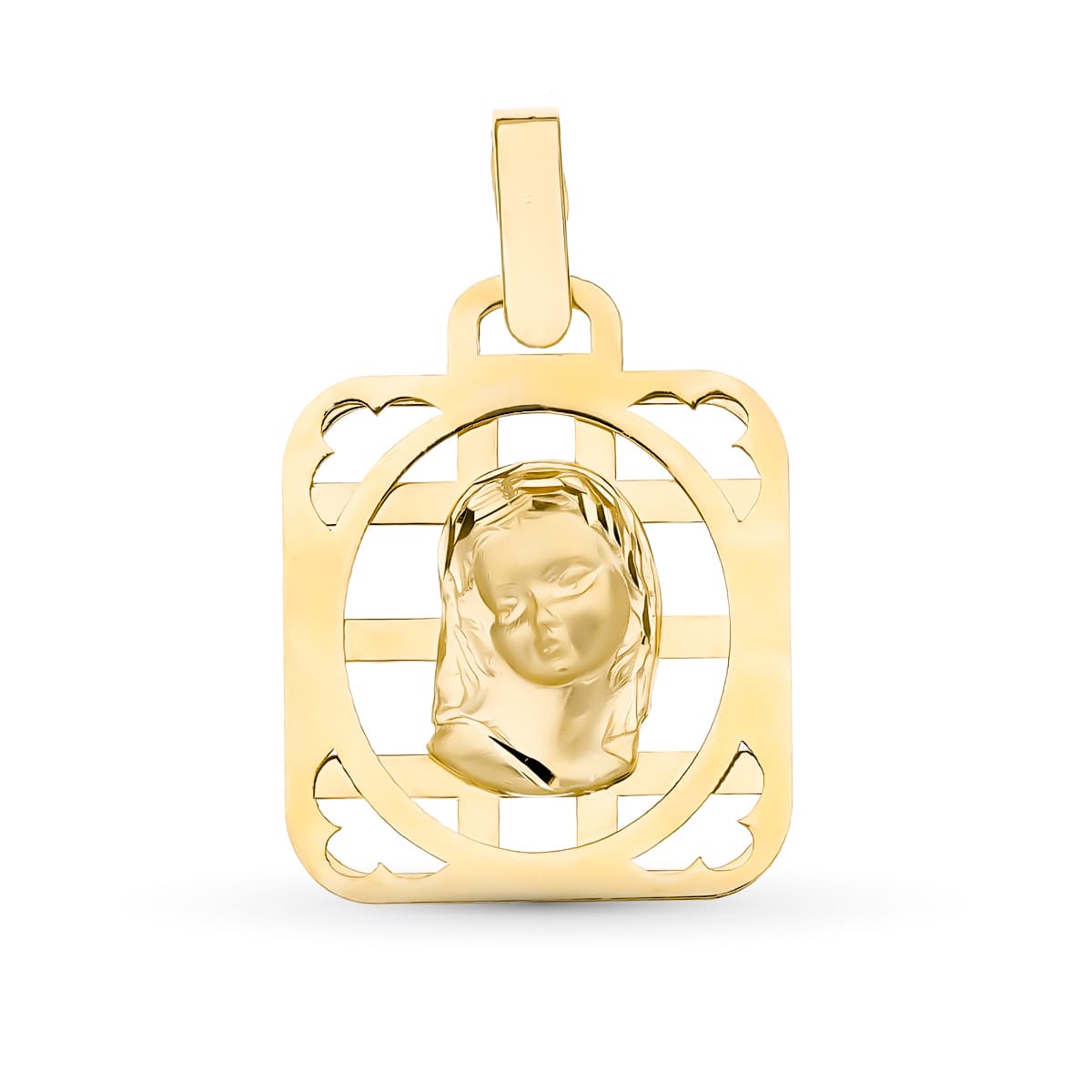 Médaille 18K Or Jaune Vierge Enfant 21x17 mm
