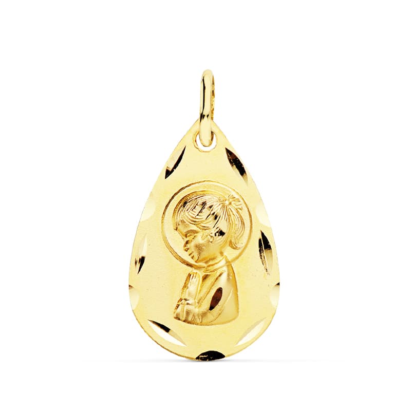 18K Medal Virgin Girl Tear 19x11 mm