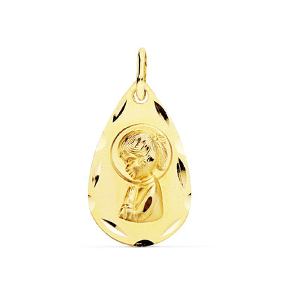 18K Virgin Girl Teardrop Medal 19x11 mm