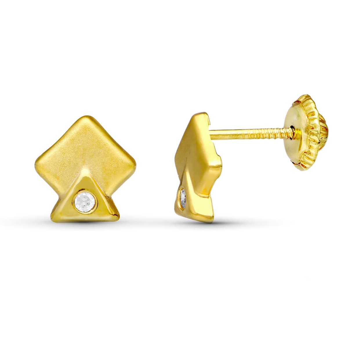 18K Yellow Gold Rhombus Earrings 7X7 mm