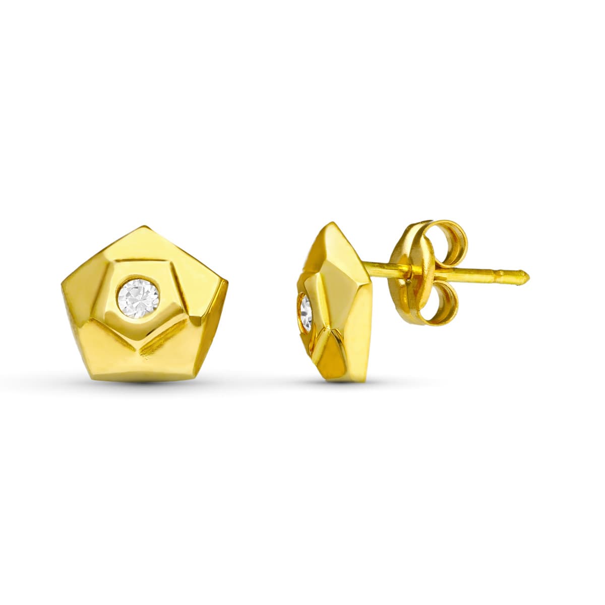 18K Yellow Gold Pentagon Earrings. 7X7 mm
