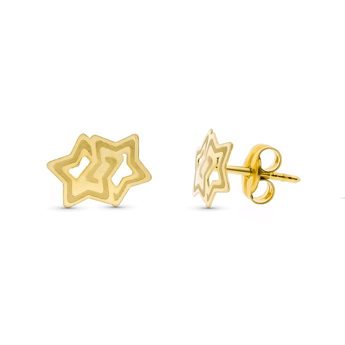 18K Yellow Gold Star Laser Earrings. 9X7 mm