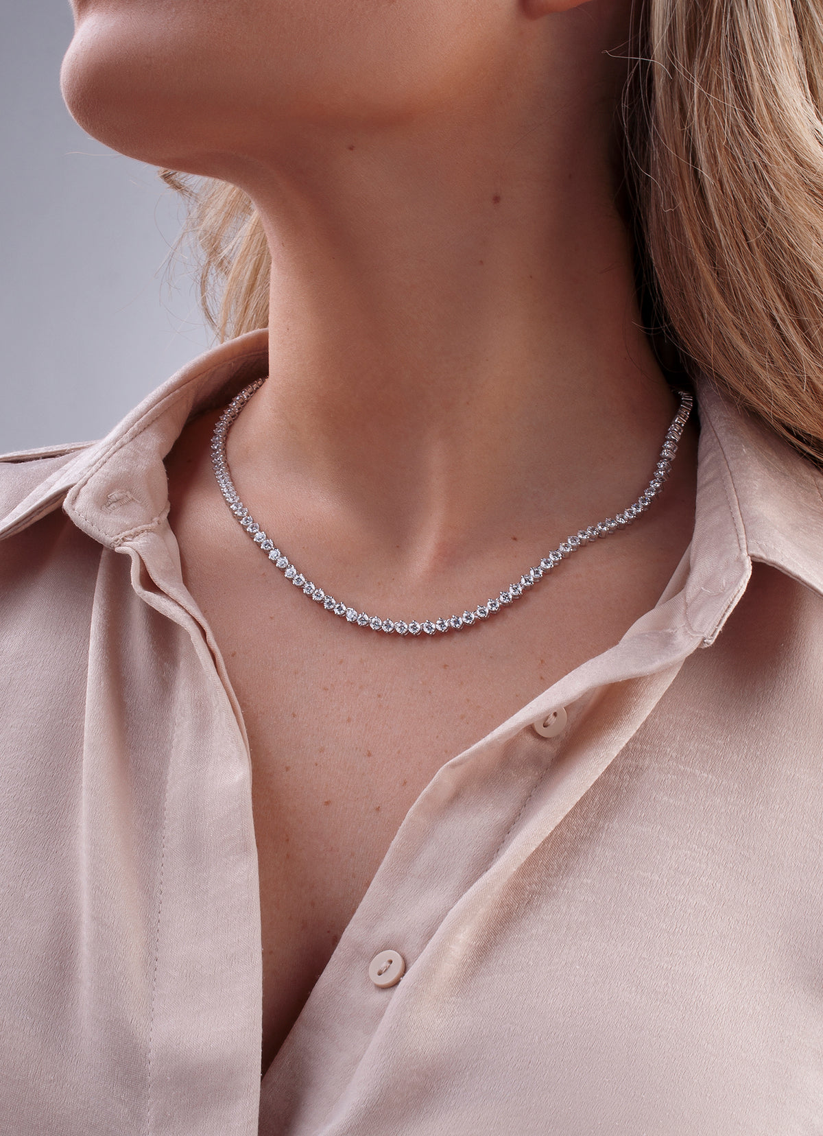 Rivière Style Party Necklaces with Round Cut Zirconia