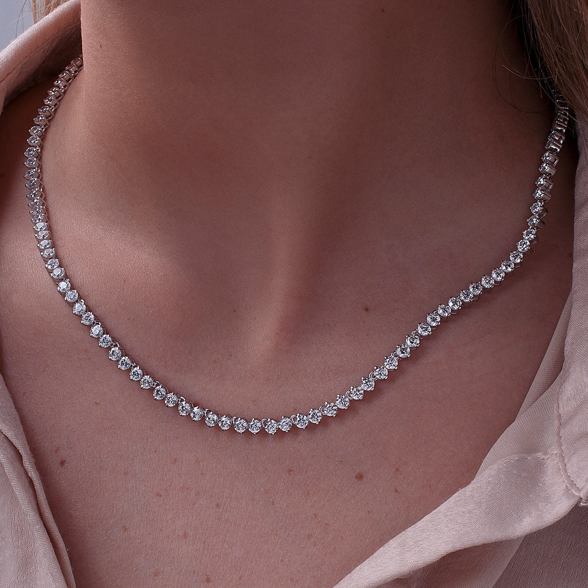Rivière Style Party Necklaces with Round Cut Zirconia