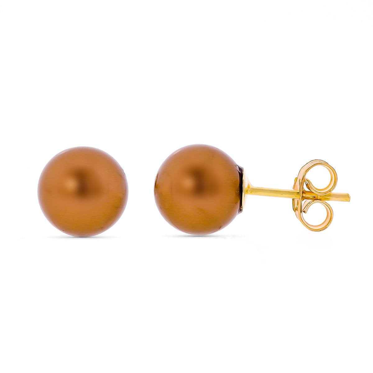 18K Yellow Gold Earrings Chocolate Pearl 7 mm