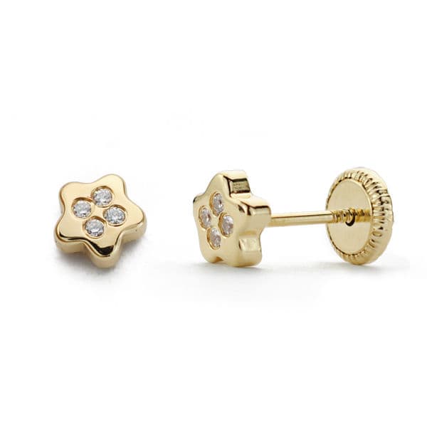 18K Yellow Gold Star Zirconia Earrings 4X4 mm