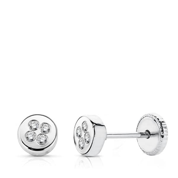 18K White Gold Earrings Zirconia 4 mm Screw