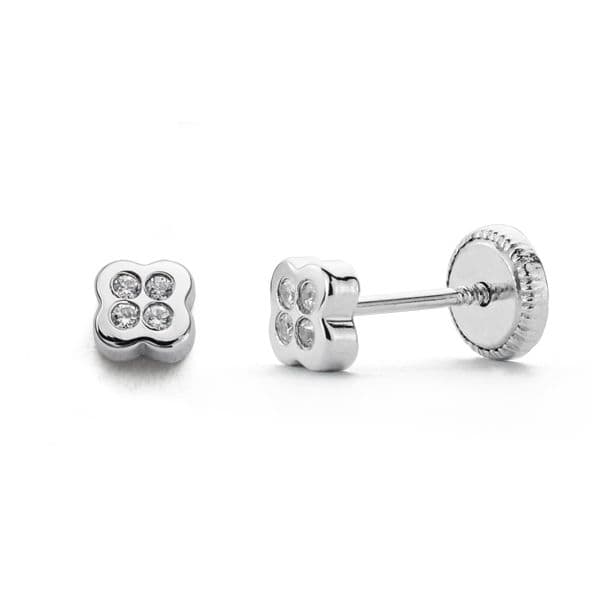 18K Earrings Zirconia White Gold 4 mm