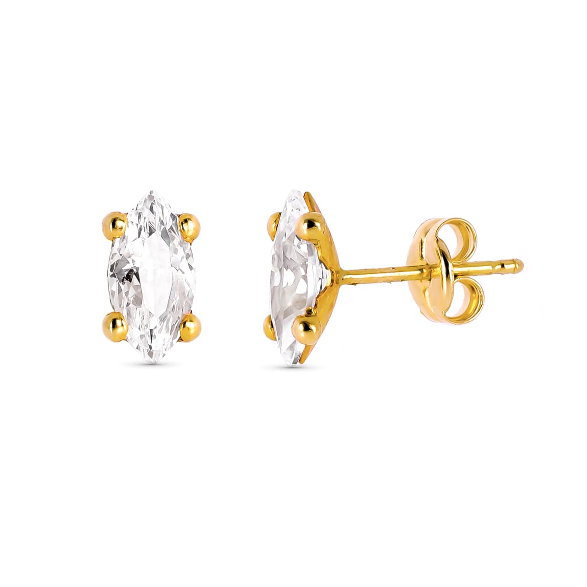 18K Pendientes Oro Amarillo Circonitas 8X4 mm Cierre Presion