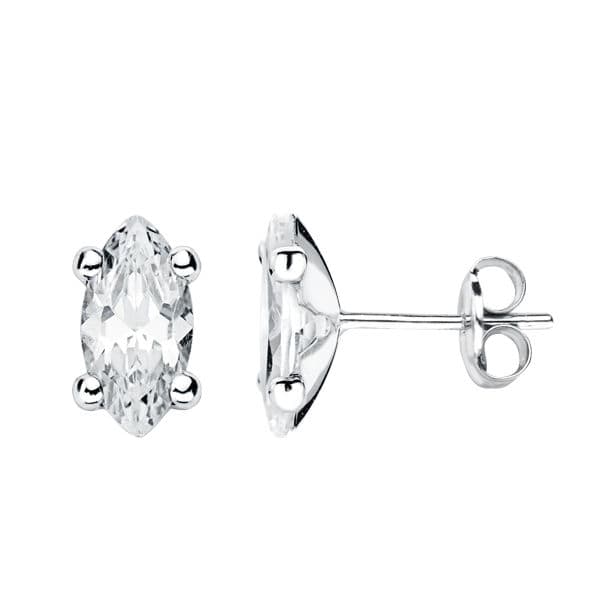 18K White Gold Earrings Zirconia 12X7 mm