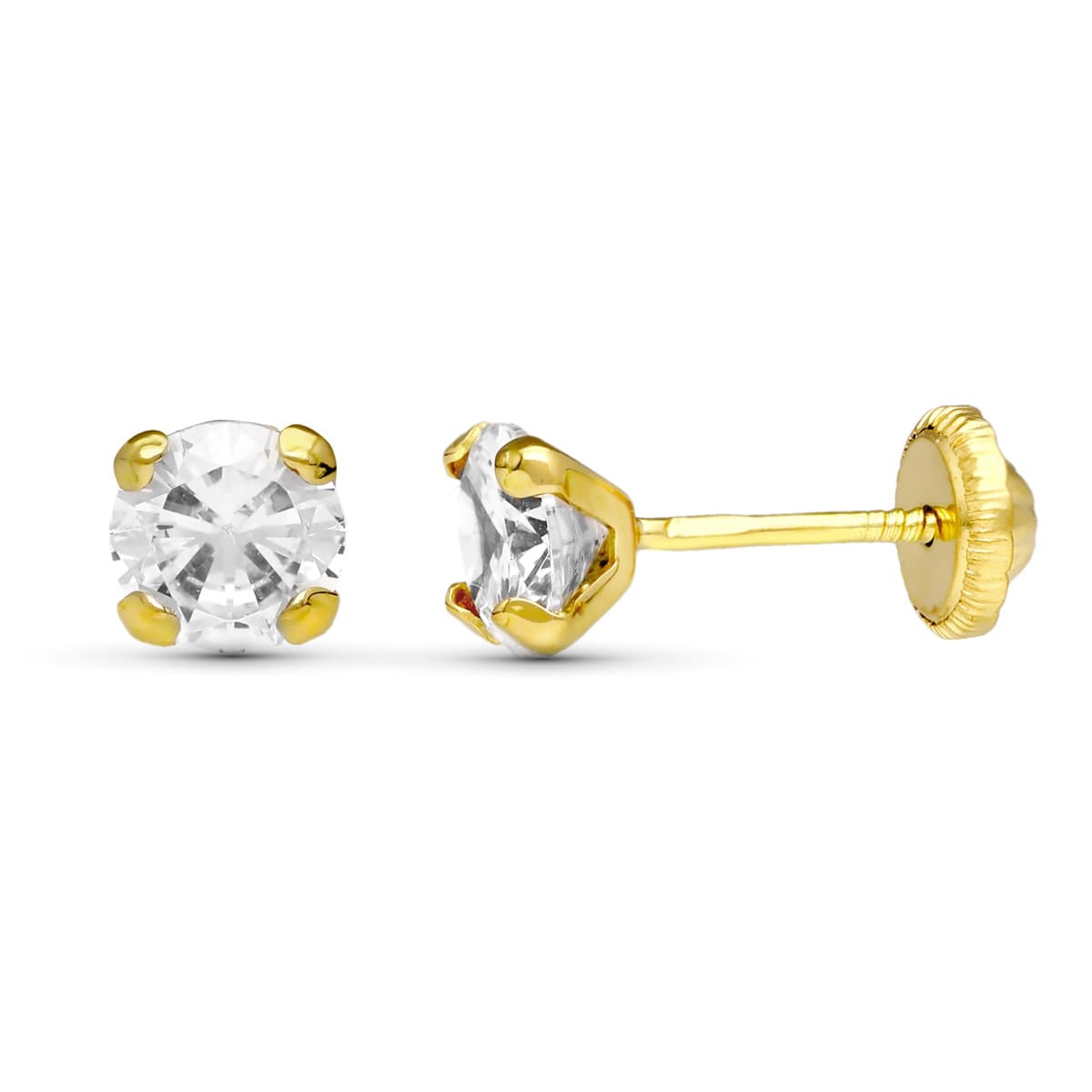 Boucles d'oreilles 18K Or Jaune Griffes Zircon 5 mm