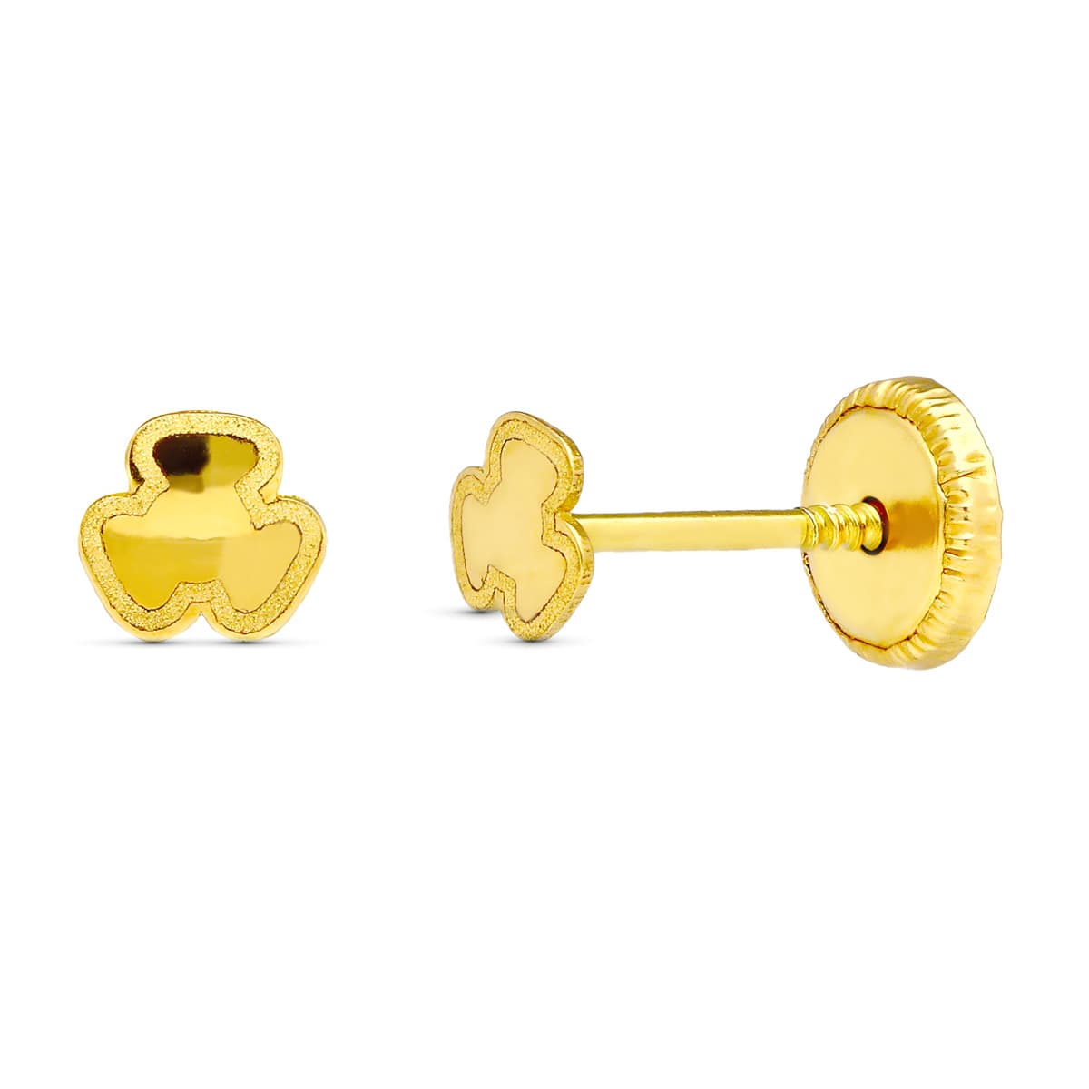 18K Yellow Gold Clover Earrings. 3.5 mm