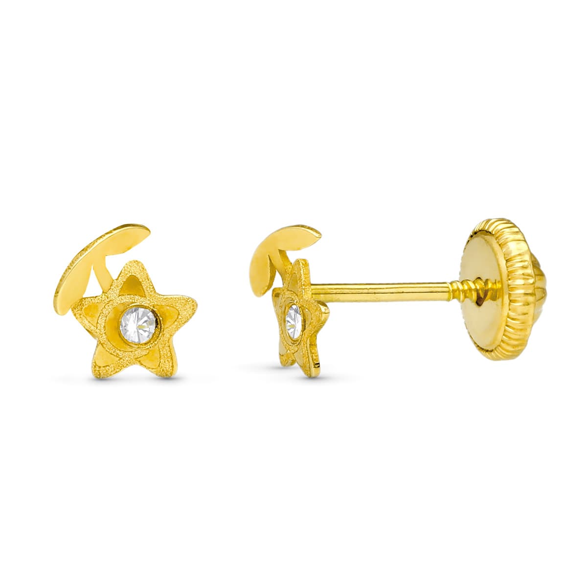 18K Yellow Gold Flower Laser Earrings. 5X4 mm