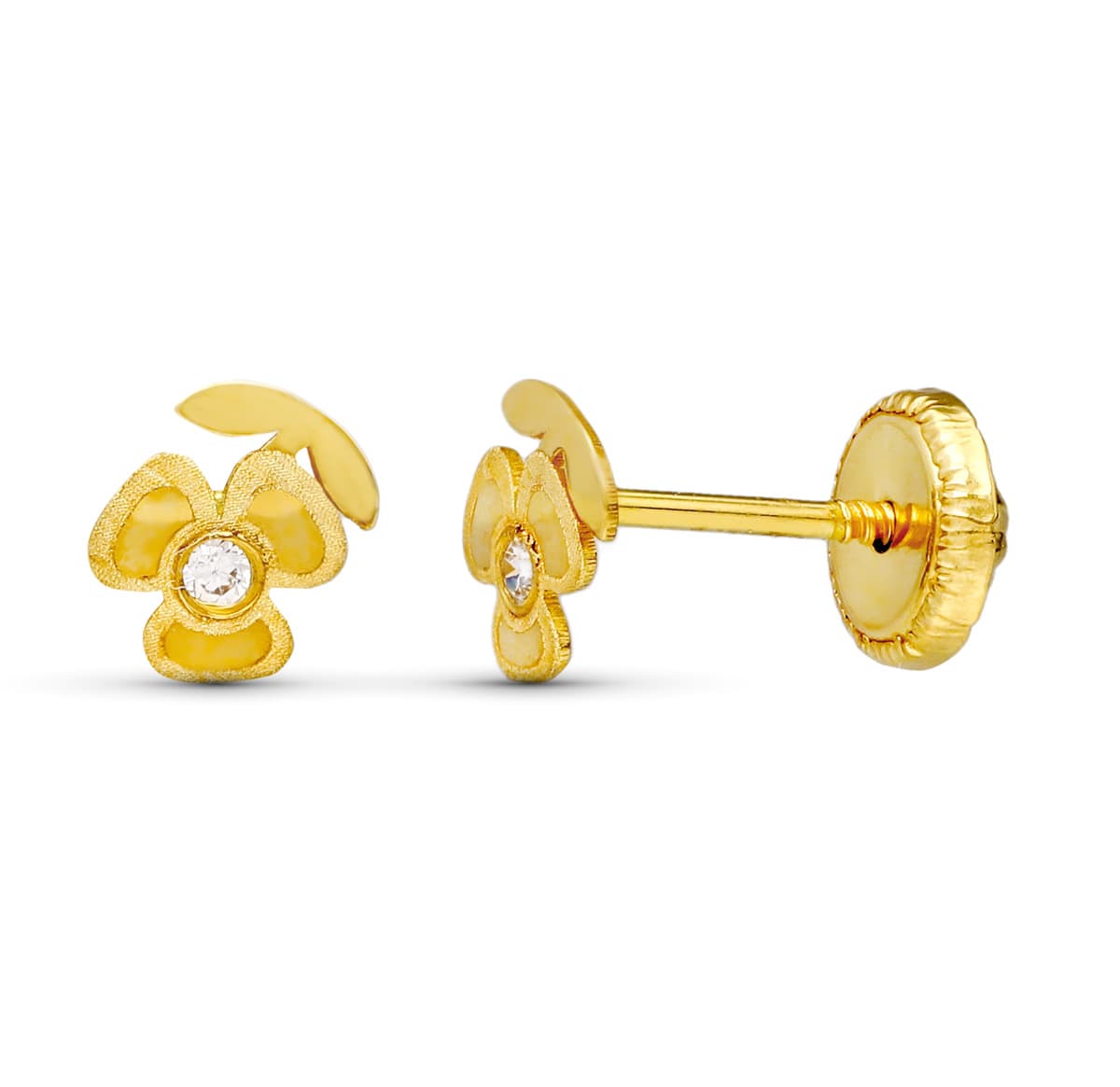 18K Yellow Gold Clover Laser Earrings. 5X4 mm