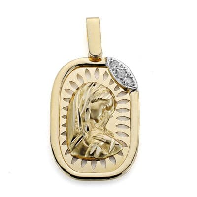 Médaille en or jaune 18 carats, diamants taille brillant 0,054 Qts. 24x15mm