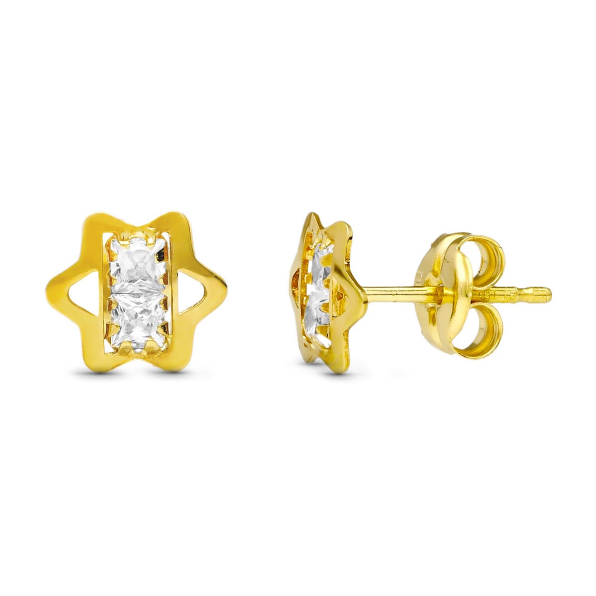 18K Yellow Gold Star Zirconia Earrings 6X6 mm