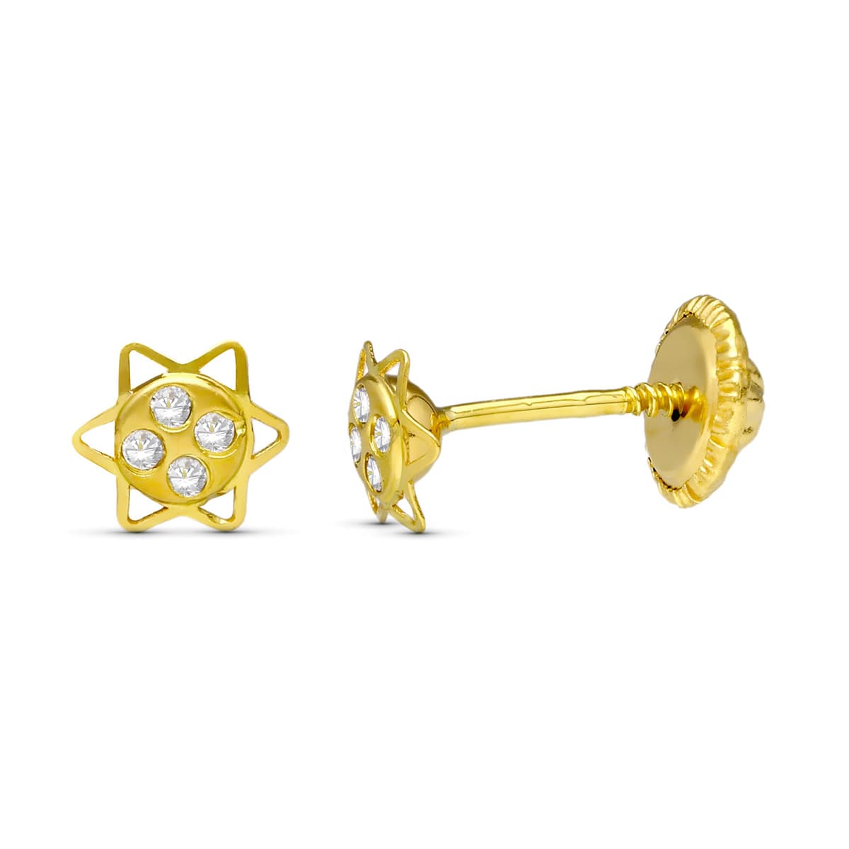 18K Yellow Gold Star Zirconia Earrings 5 mm