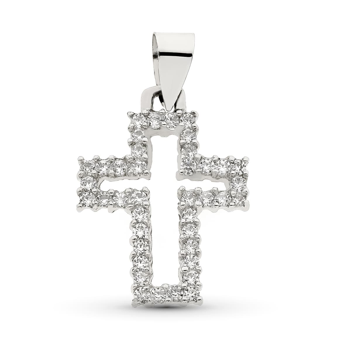 18K Cruz Oro Blanco Con Circonitas 23x17 mm