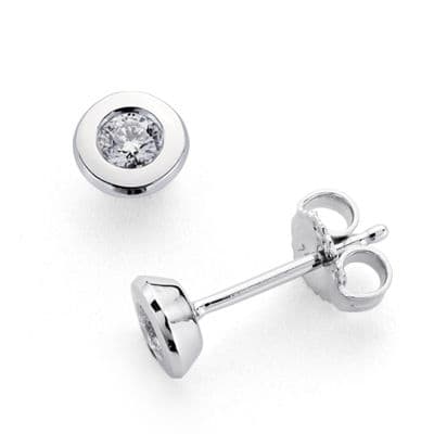 18K White Gold Earrings Brilliant Cut Diamonds Chaton 0.200 Qts. 5mm