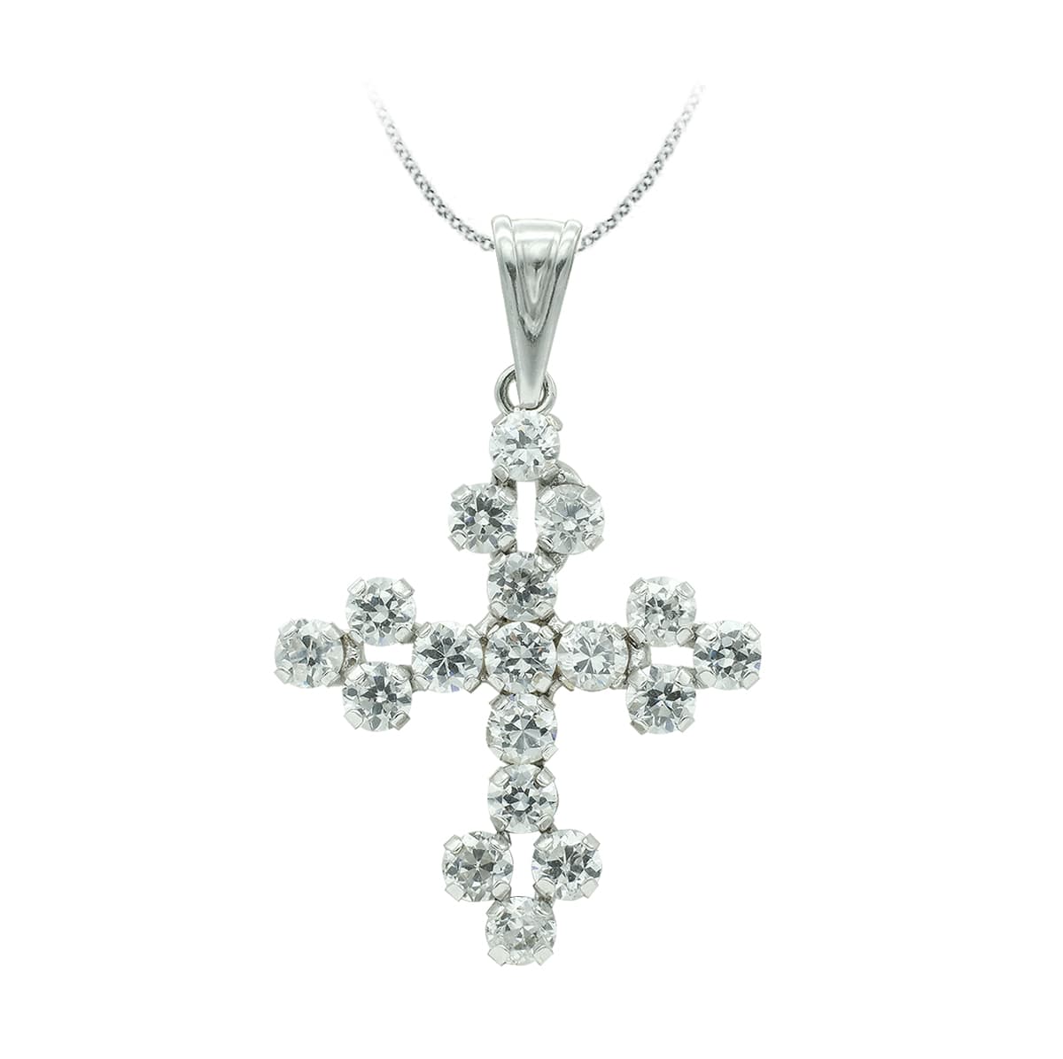 18K Croce Oro Bianco Con Zirconi 25x20 mm