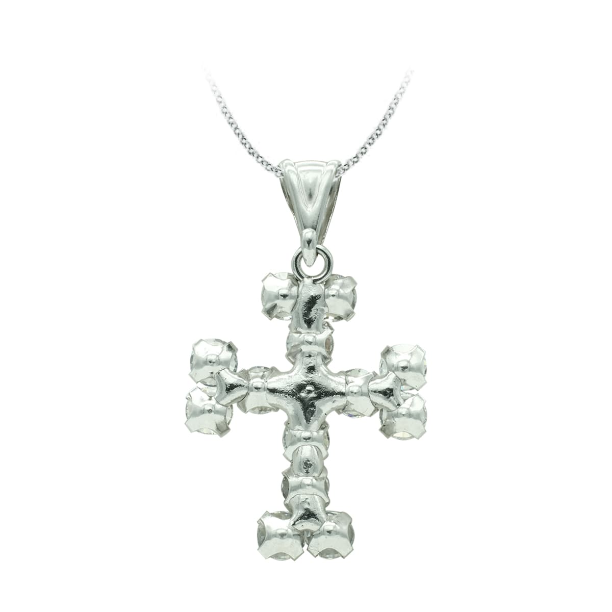 18K Croce Oro Bianco Con Zirconi 20x15 mm