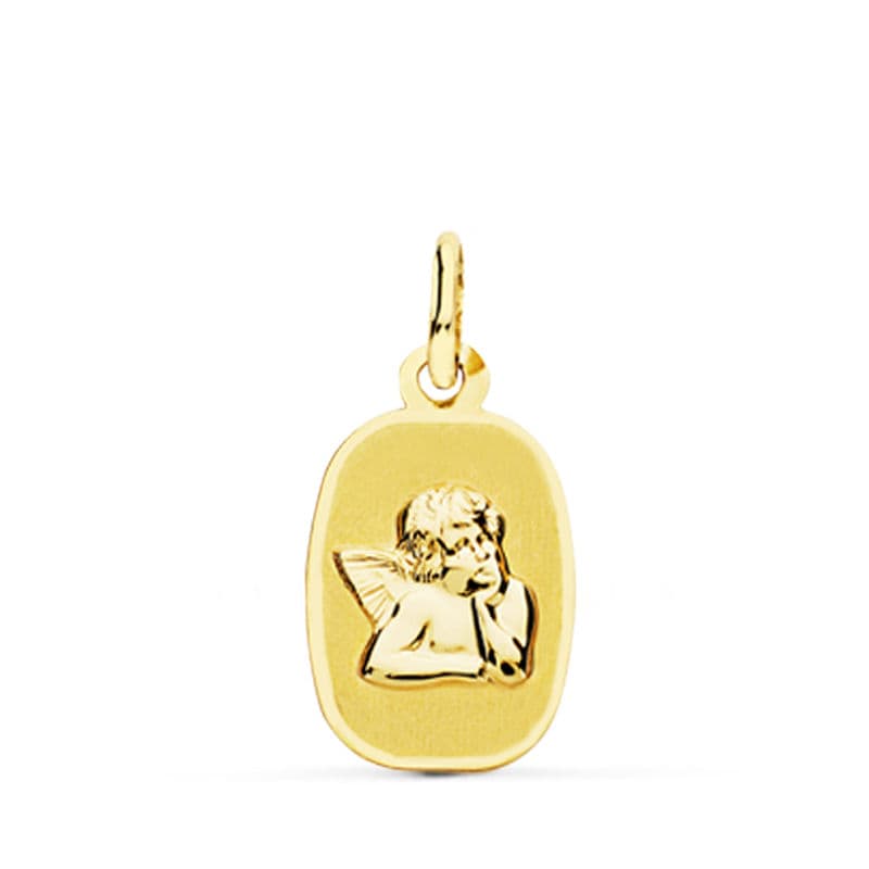 18K Yellow Gold Naughty Little Angel Medal. 17X10 Mm