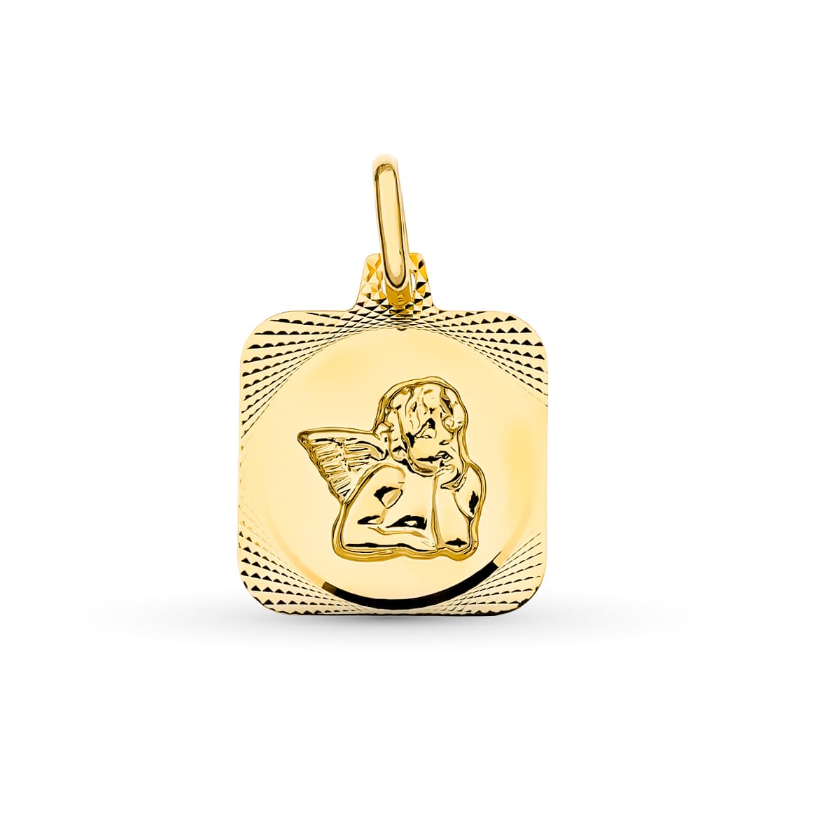 18K Yellow Gold Angel Burlon Medal. 15x13 mm