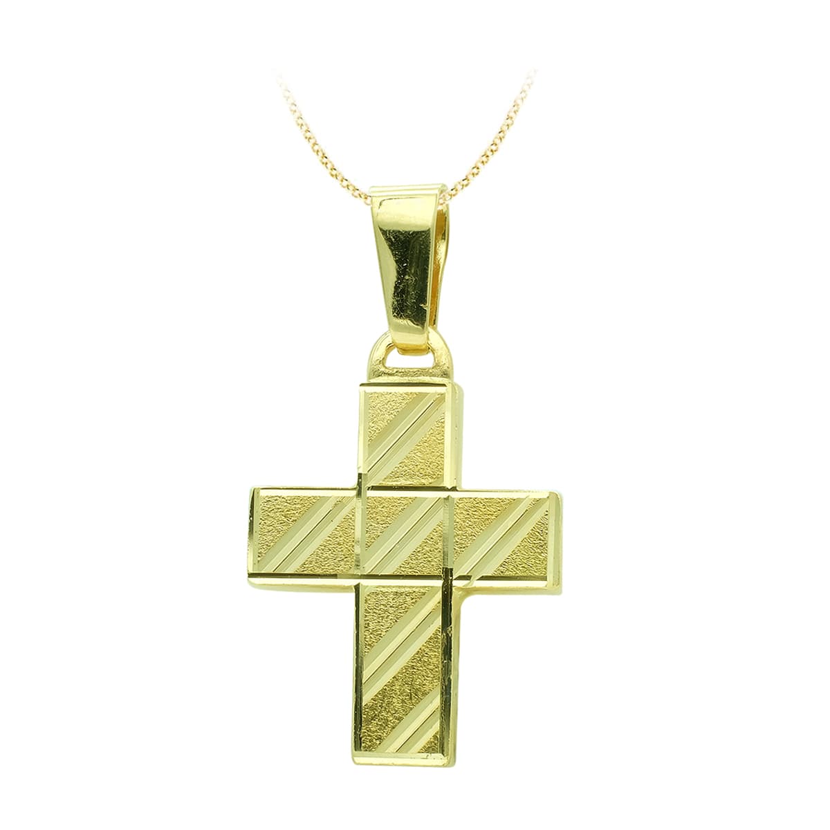 18K Hollow Carved Yellow Gold Cross 20x14 mm