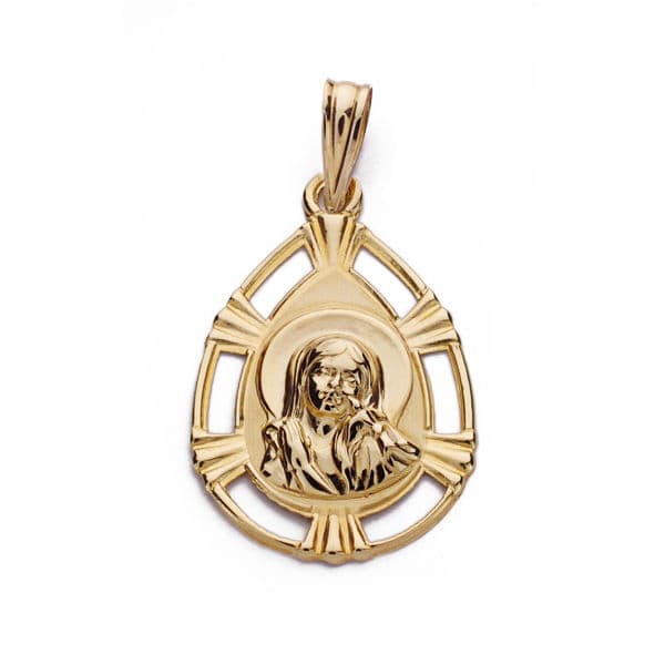 18K Medalla Virgen Niña Lagrima 22x15 mm