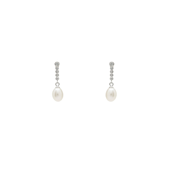 Pearl dangling earrings zirconia design with movement