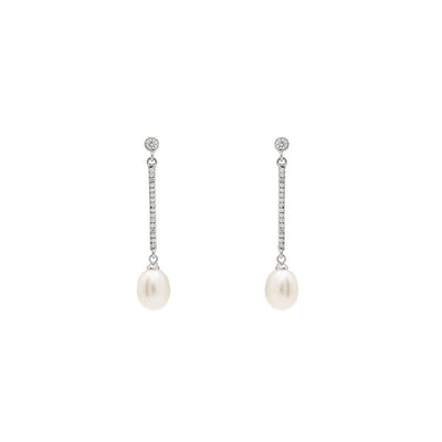 Pendientes largos perlas con movimiento y detalle de circonitas