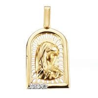 18K Medalla Oro Amarillo Diamantes Talla Brillante 0.039  Qts. 24x15 mm