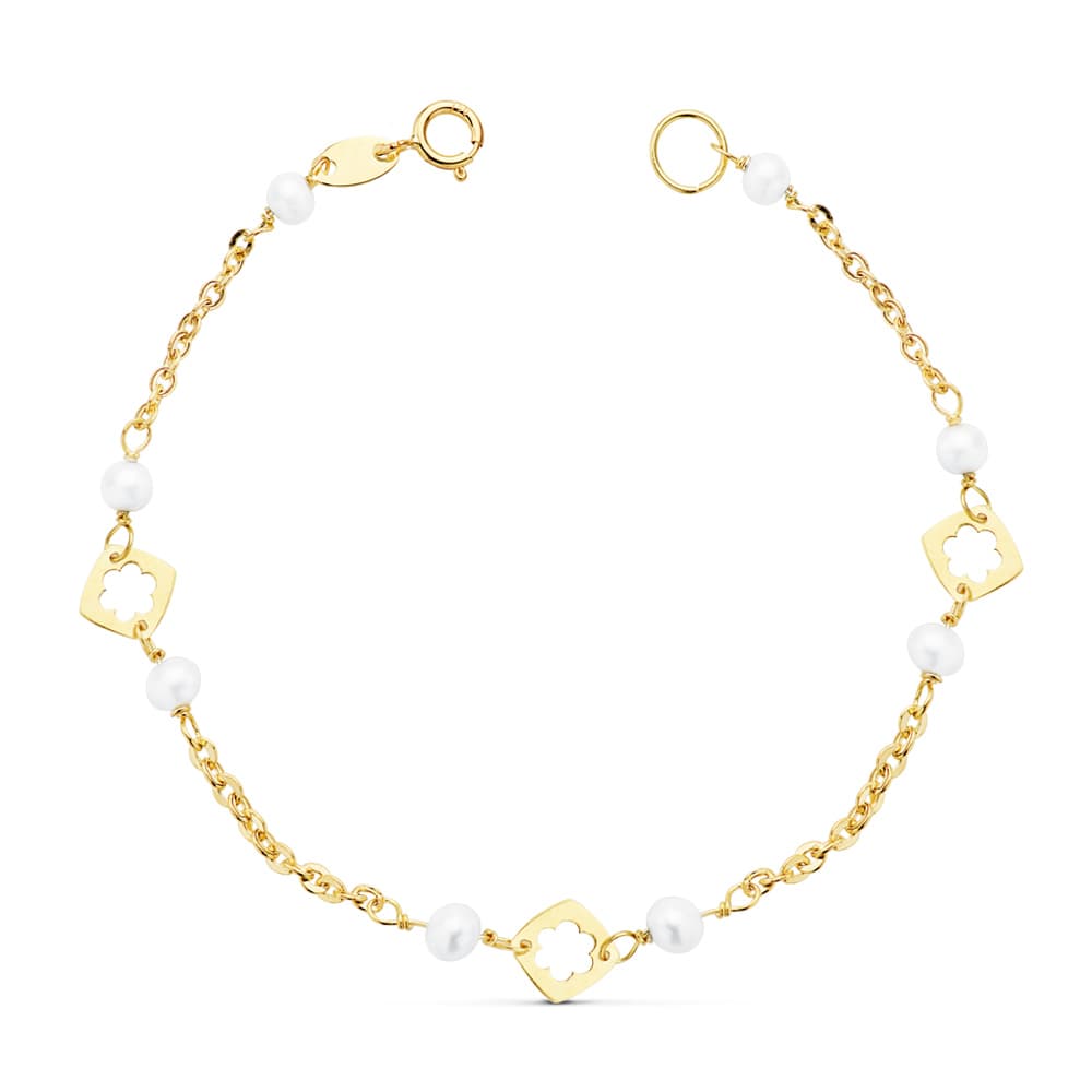 18K Bracelet Girl Pearl 3.5 mm 15.5 cm