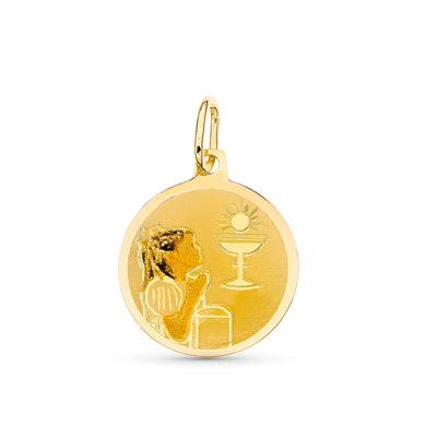 18K Yellow Gold Enameled Medal Girl 15 mm