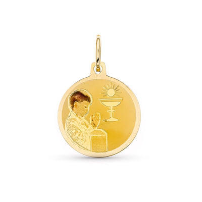 18K Yellow Gold Enameled Medal Child 15 mm
