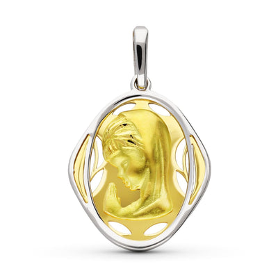 18K Two-Tone Gold Medal Virgin Girl 21x17 mm